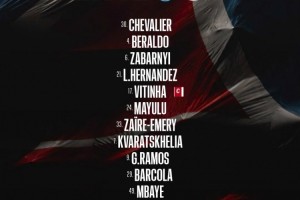 巴黎客战欧塞尔首发：维蒂尼亚、巴尔科拉先发，登贝莱、杜埃替补